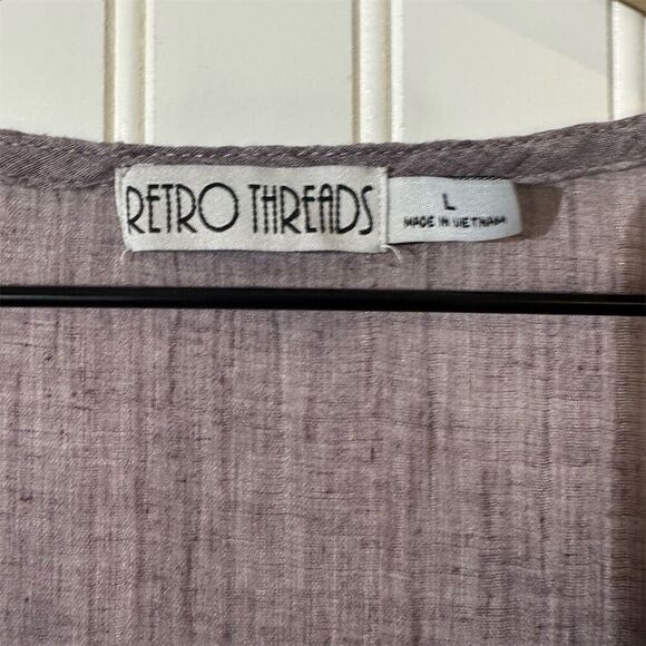 Retro Threads Boho Tunic Top Women’s L Purple Crochet Bell Sleeve Blouse - Picture 7 of 9